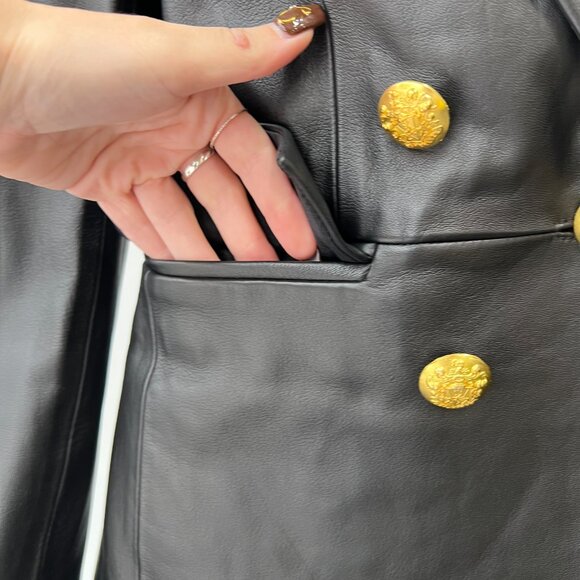 $1395 Veronica Beard Black Leather Gaya Double Breasted Dickey Jacket size 6 - Picture 4 of 12